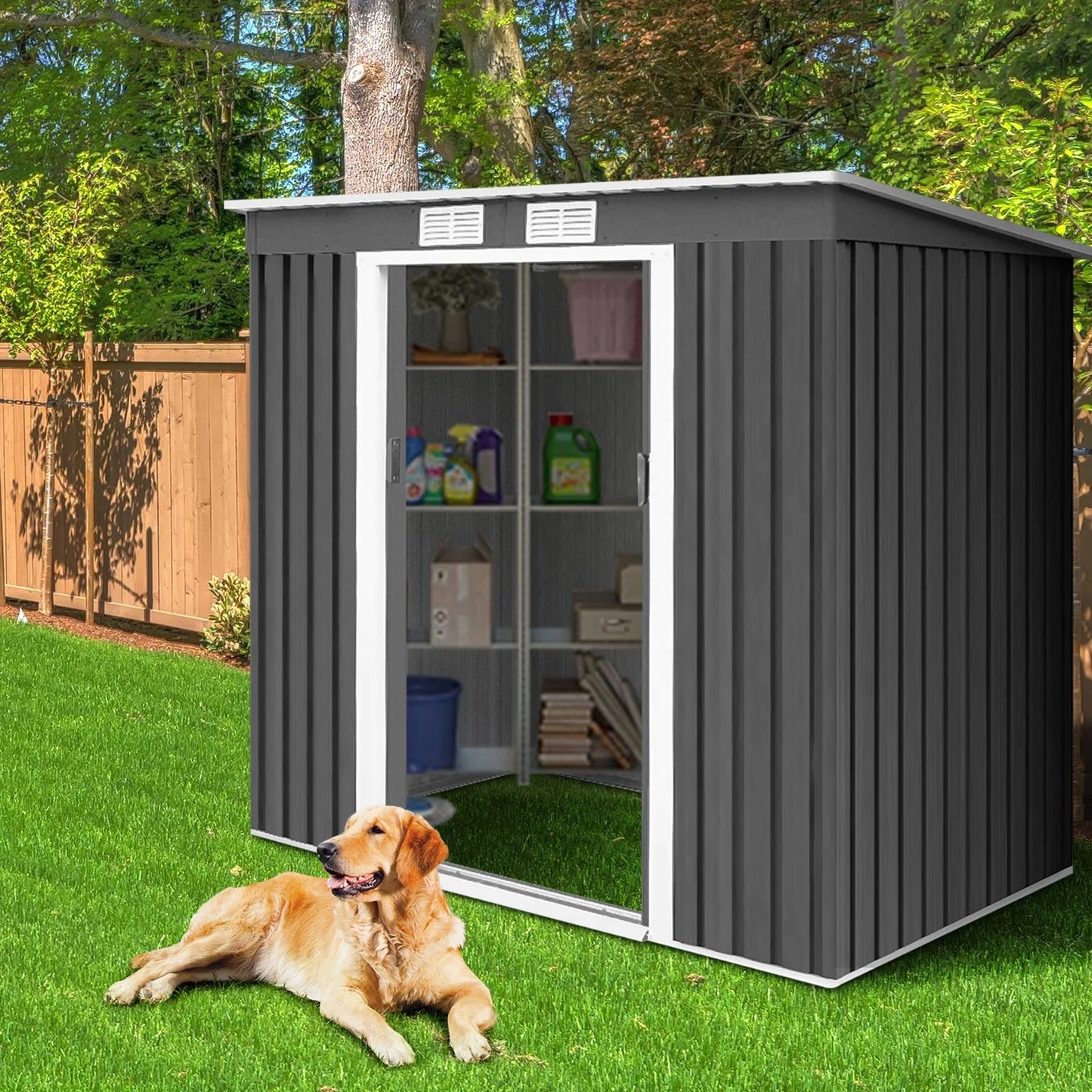 Metal Outdoor Garden Storage Shed with Sloped Roof Design