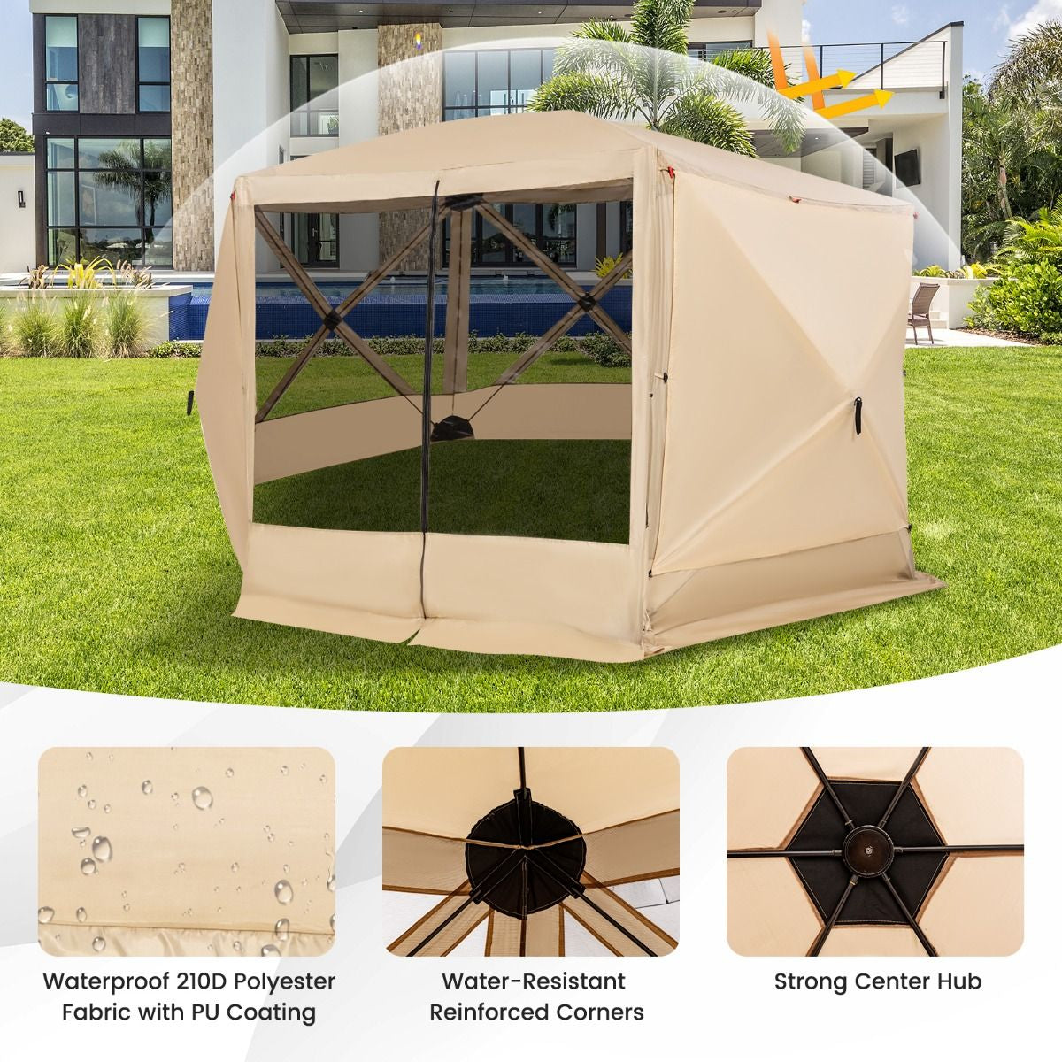 6-Sided Instant Setup Camping Gazebo with Portable Carrying Bag