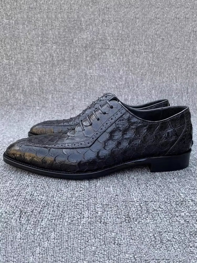 New Designer Luxury Mens Snake Skin Genuine Leather Dress Shoes Handmade Men Party Banquet Business Formal Lace up Derby Shoes