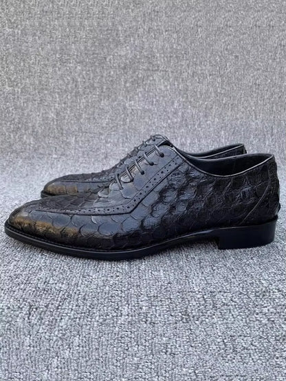 New Designer Luxury Mens Snake Skin Genuine Leather Dress Shoes Handmade Men Party Banquet Business Formal Lace up Derby Shoes