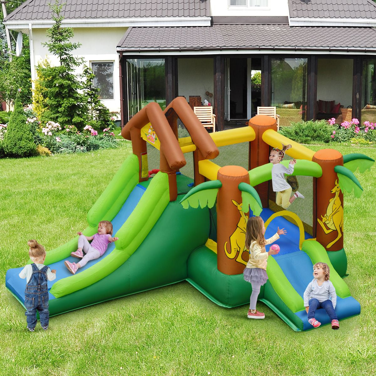 Professional Inflatable Bounce House Featuring Slides, Climbing Wall, and Air Blower