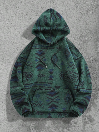 Men'S Totem Print Hooded Sherpa Fleece Sweatshirt