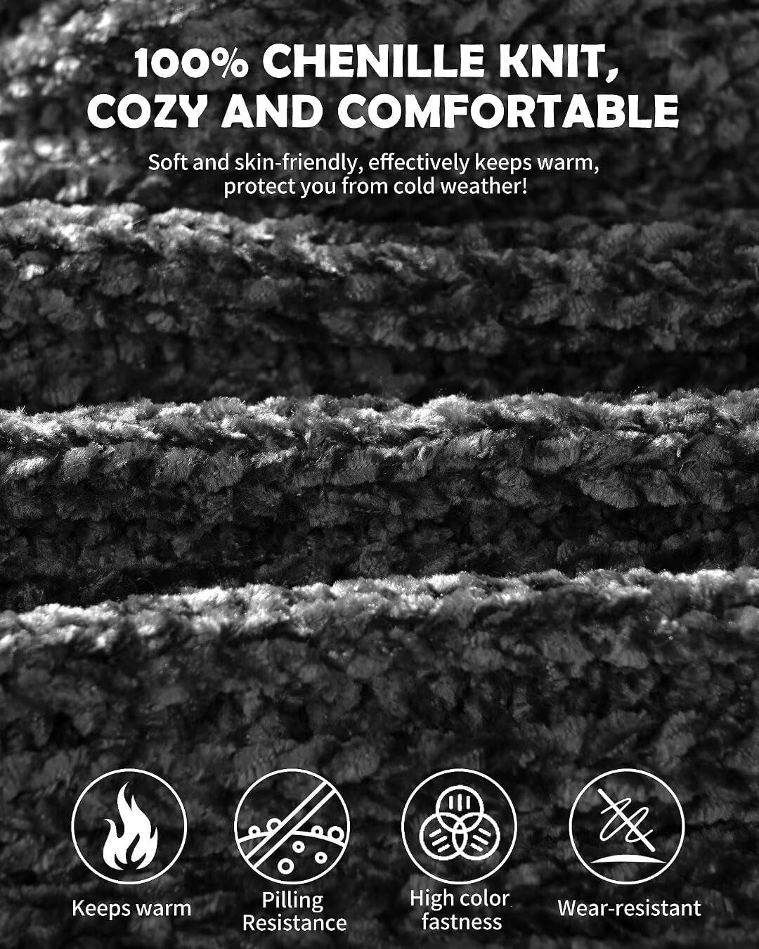 Headbands Hat Scarf and Gloves Set Ladies, Chenille Beanie Hat Women Fleece Lined Touchscreen Gloves Women Knit Scarf Ear Warmers 4 in 1 Cold Weather Gift Set