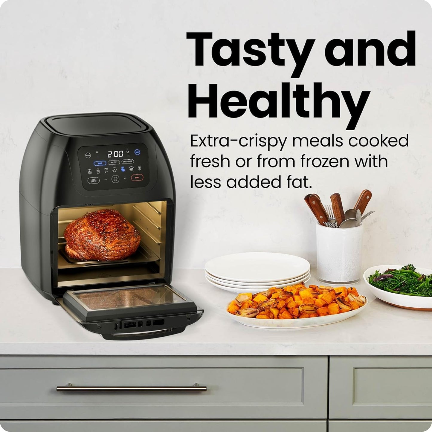 5 in 1 Air Fryer Oven with Rotisserie, 10L 1800W, 17 Presets Air Fry, Dehydrator, Roast, Bake, Family Size Large Air Fryer with Auto Shutoff and View Window, Black
