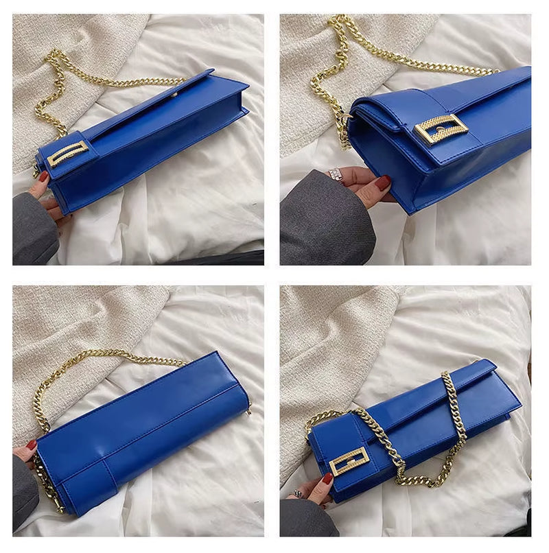 PU Leather Shoulder Bag for Women, Ladies' Purse, Rectangle, Solid, Female Handbag, High Quality, Klein Blue, Underarm, Fashion