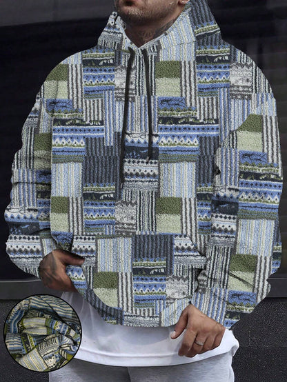 Men'S Totem Print Hooded Sherpa Fleece Sweatshirt
