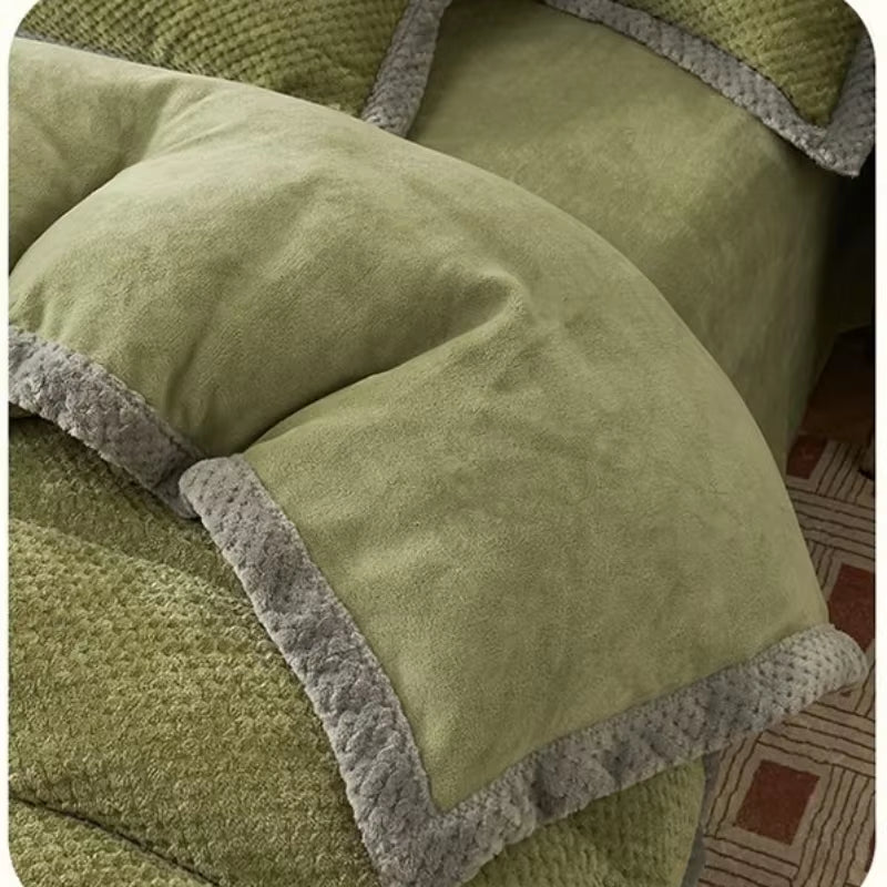 Bedding Set Luxury Winter Warm Thicken Milk Velvet Duvet Cover Bed Sheet and Pillowcases Quilt Cover Queen King Size 220X240Cm