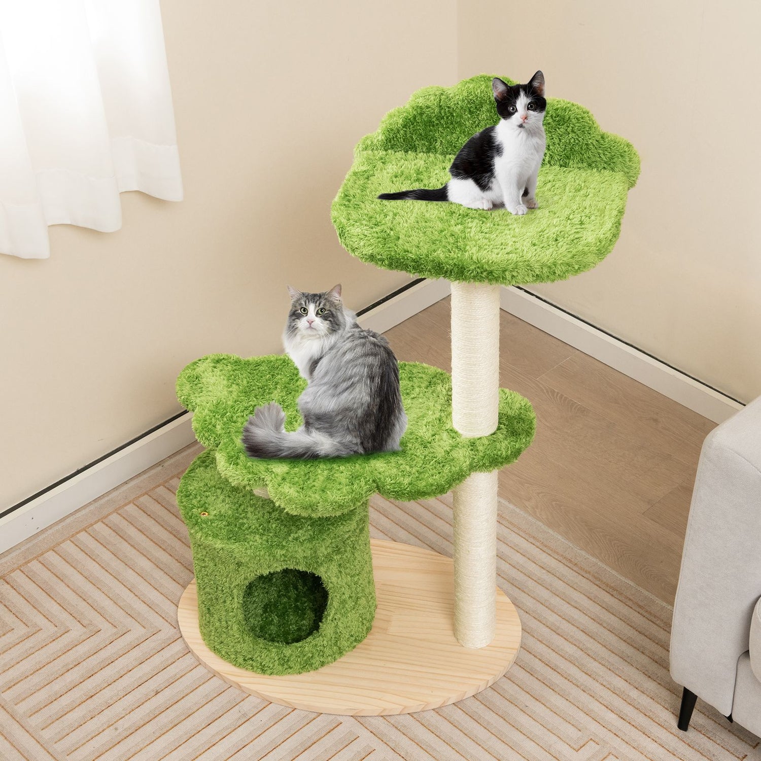 Deluxe 97 cm Cat Tree with Plush Green Cloud Platform and Fully Wrapped Sisal Scratching Posts