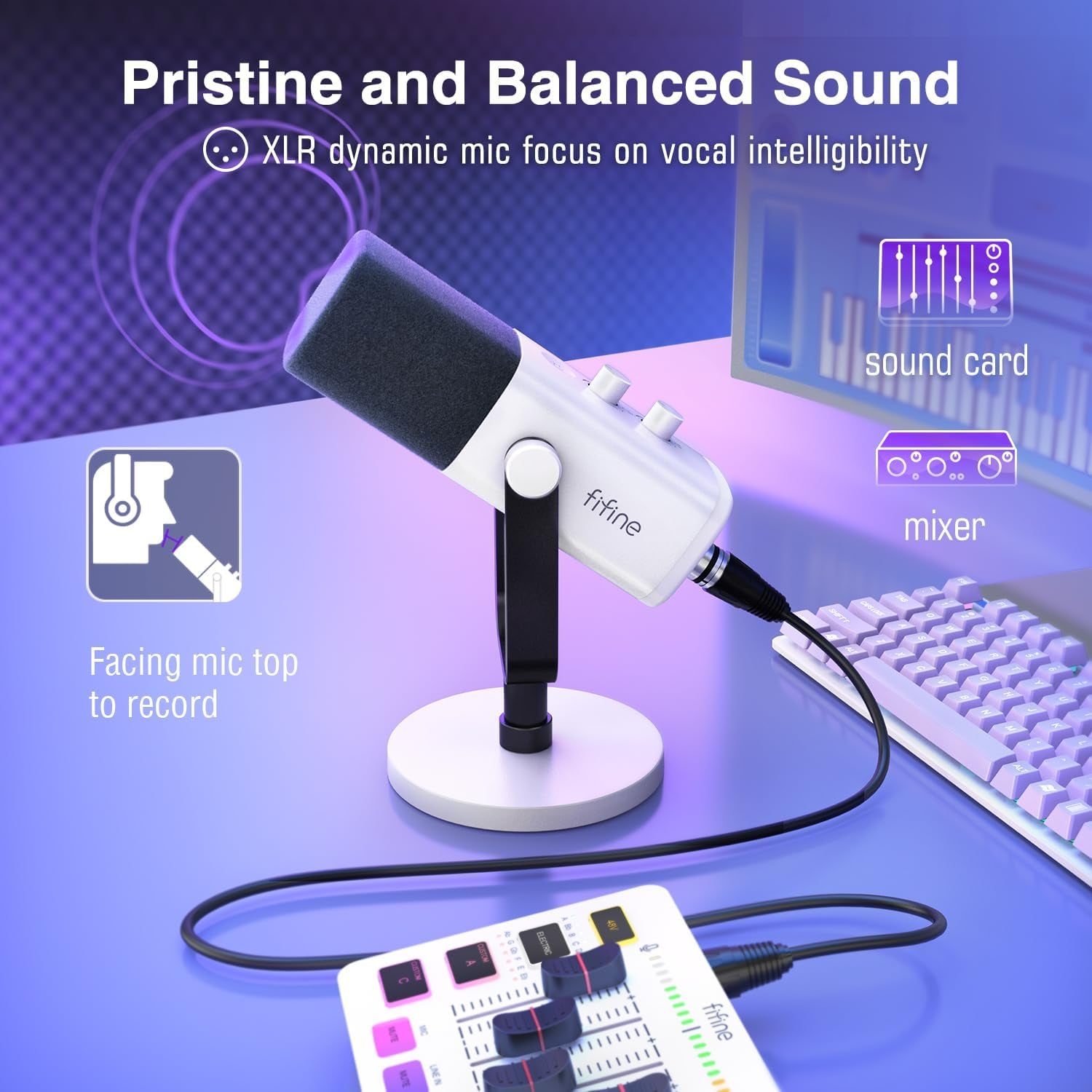 PC Gaming Microphone, XLR/USB Microphone for Podcast Recording, Dynamic Mic with RGB, Mic Mute, Monitoring Headphones Jack for Computer/Ps4/Ps5, for Voice-Over Vocal Video-Ampligame AM8 White