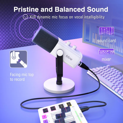 PC Gaming Microphone, XLR/USB Microphone for Podcast Recording, Dynamic Mic with RGB, Mic Mute, Monitoring Headphones Jack for Computer/Ps4/Ps5, for Voice-Over Vocal Video-Ampligame AM8 White