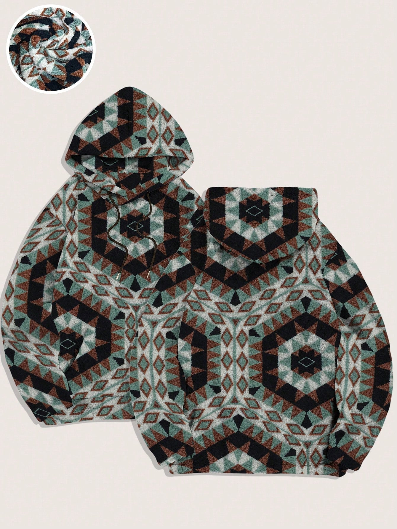 Men'S Totem Print Hooded Sherpa Fleece Sweatshirt