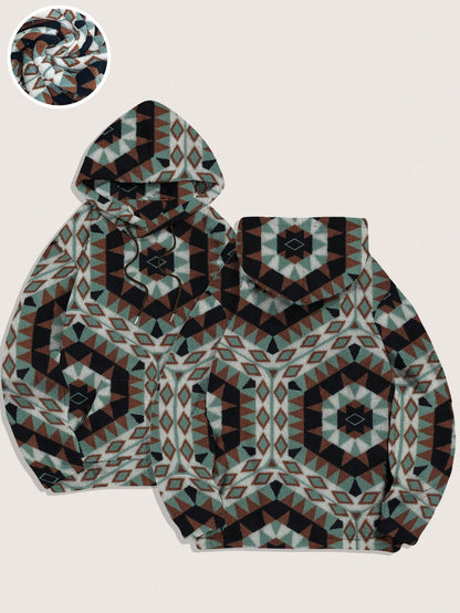 Men'S Totem Print Hooded Sherpa Fleece Sweatshirt