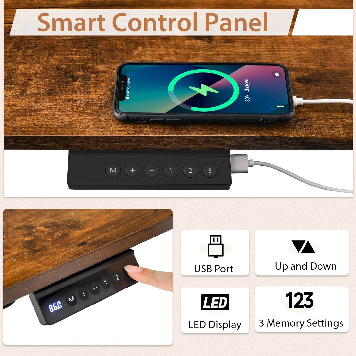 Electric Height-Adjustable Standing Desk with Integrated USB Charging: Enhance Your Workspace Comfort and Productivity