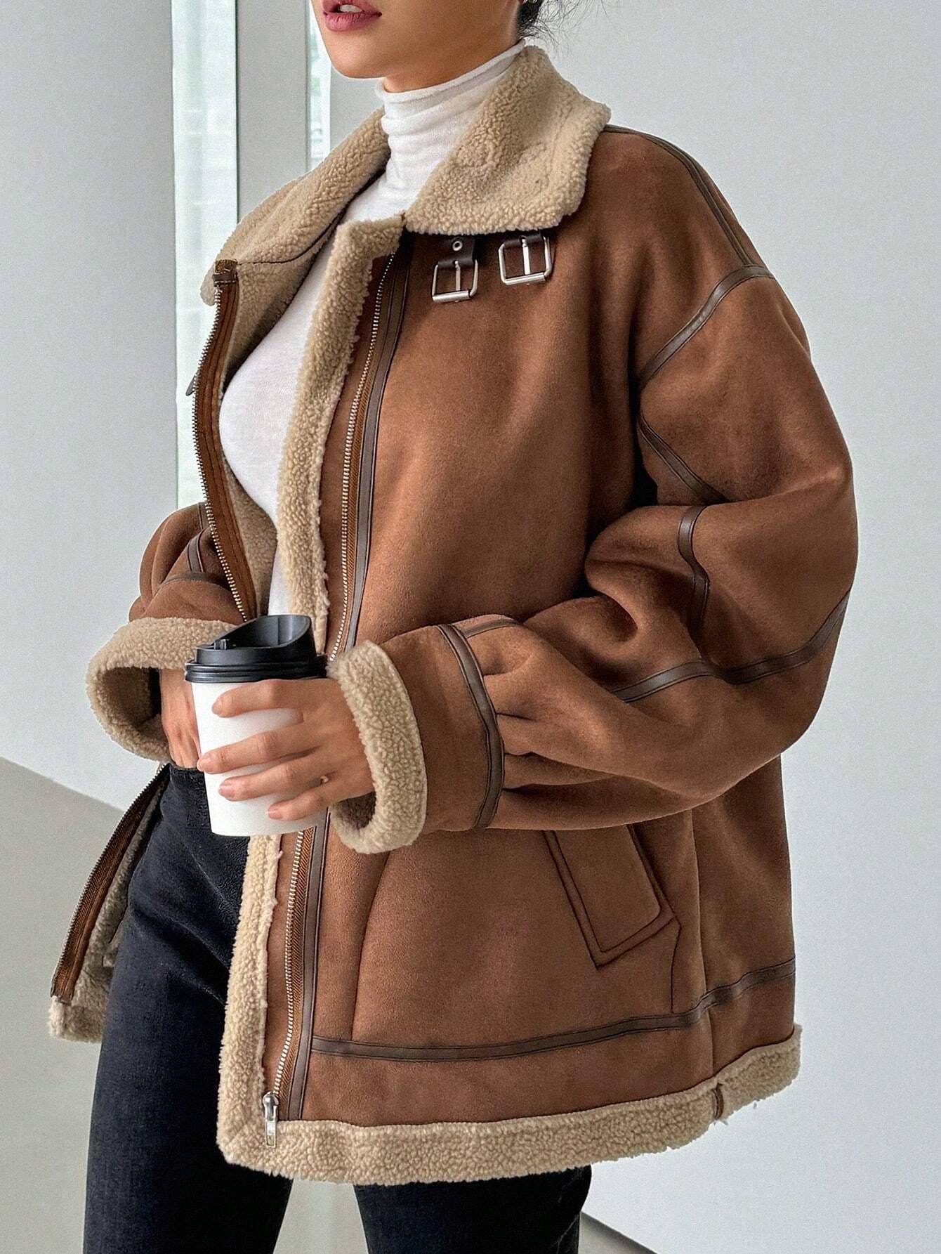 DAZY Women'S Suede Composite Thermal Thickened Regular Jacket, Winter ,Winter Women Clothes,Winter Coat Women