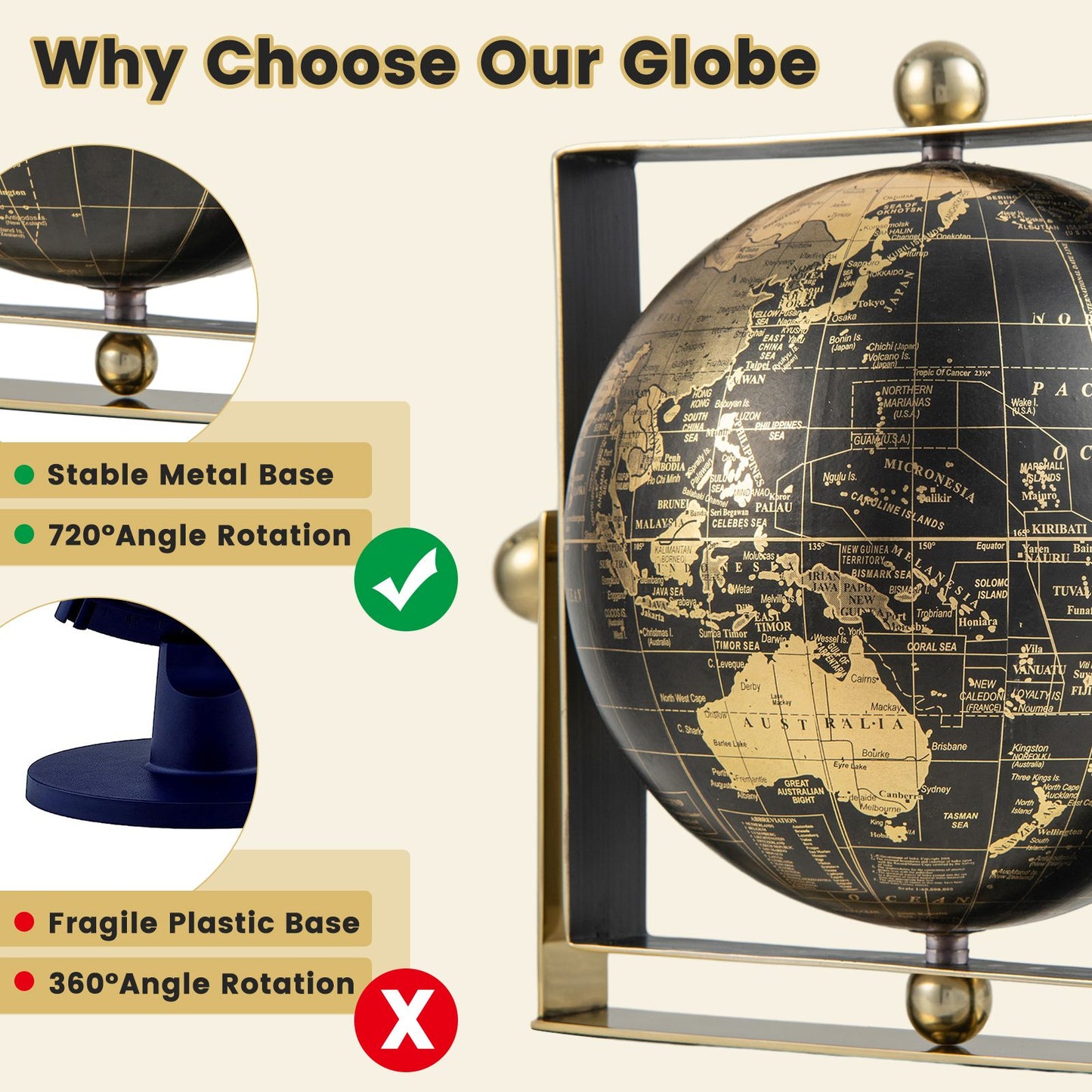 720-Degree Rotating Educational Geographic World Globe