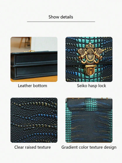 Luxury Custom 2025 New Vintage Women'S Handbag, Fashion Elaborate Luxurious Blue & Gold Snake Print Lock Ornament Tote Bag, Mature Style Shoulder & Crossbody Bag, Detachable Handle
