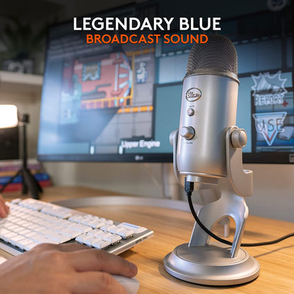 Blue Yeti USB Microphone for Recording, Streaming, Gaming, Podcasting on PC and Mac, Condenser Mic for Laptop or Computer with Blue VO!CE Effects, Adjustable Stand - Silver