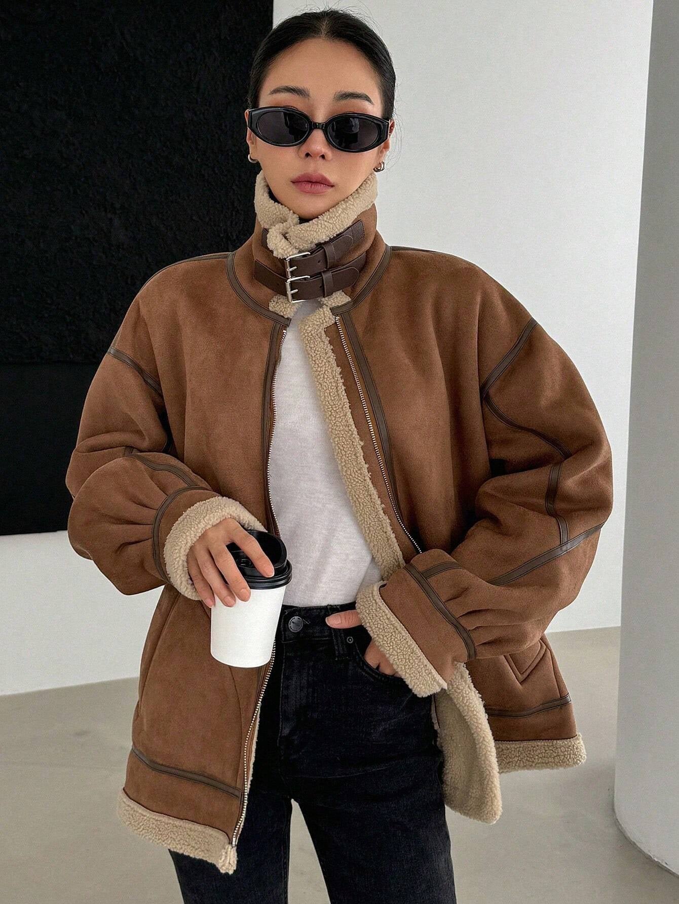 DAZY Women'S Suede Composite Thermal Thickened Regular Jacket, Winter ,Winter Women Clothes,Winter Coat Women