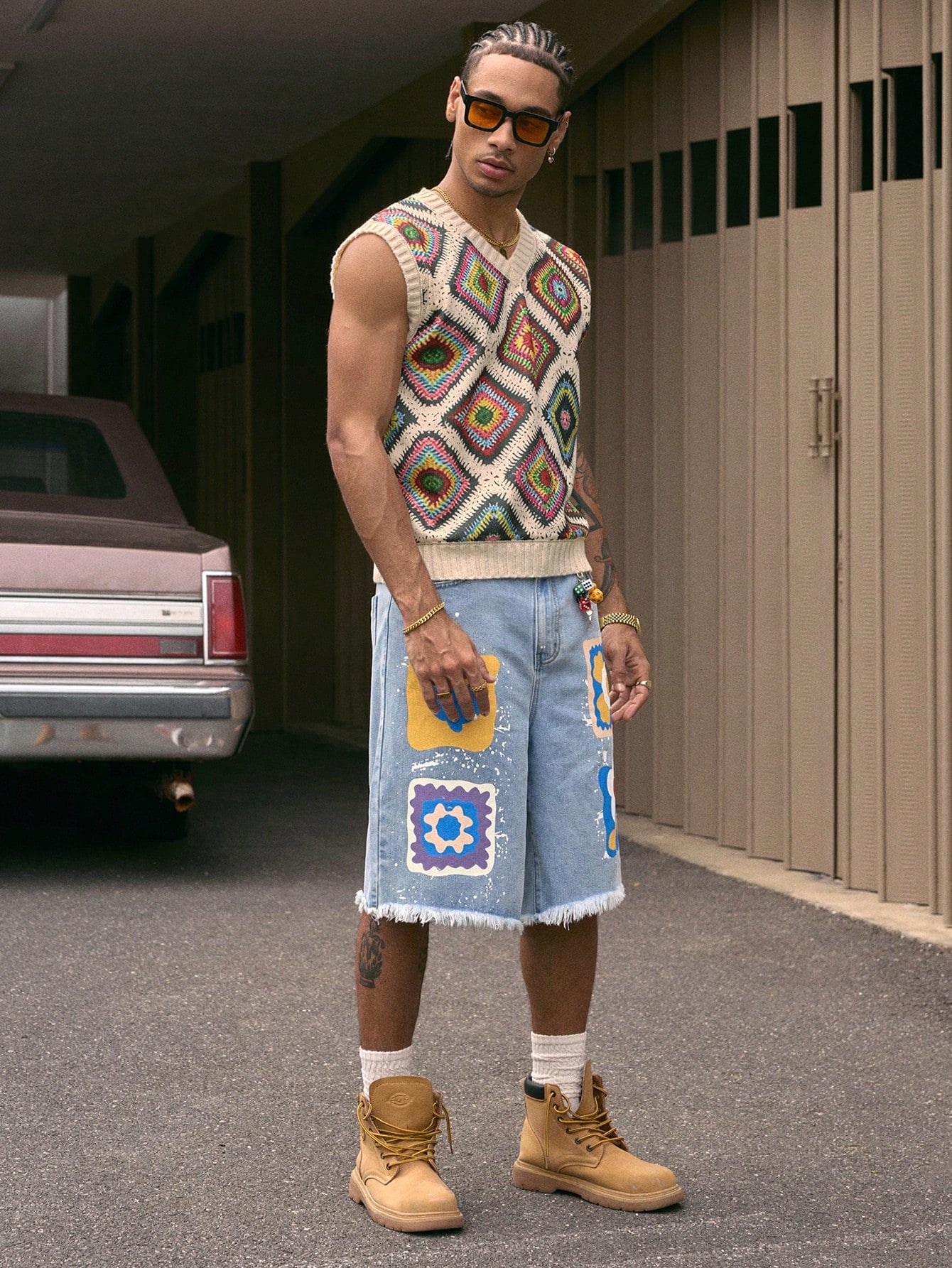 AXEPEAK Multi-Color Floral Pattern Men'S Summer Casual Knit Tank Top, Streetwear Inspired