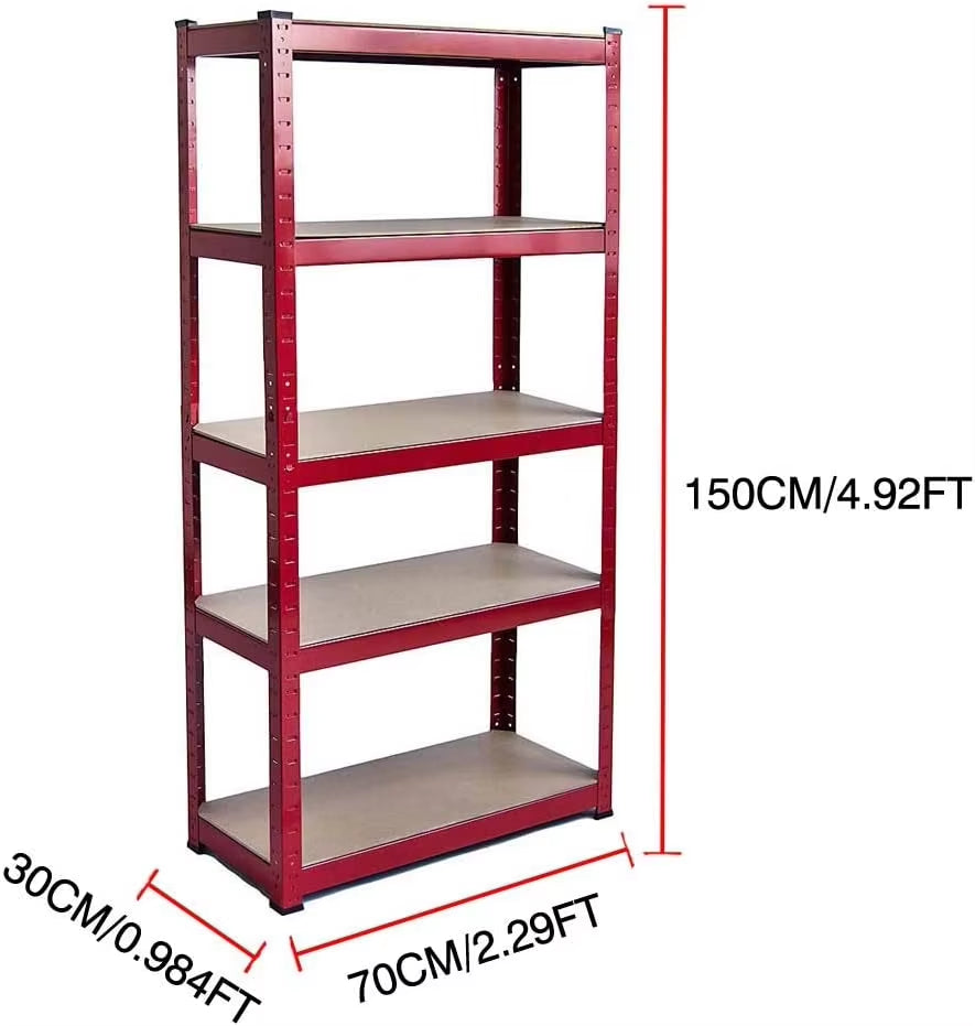 Heavy-Duty 5-Tier Shelving Unit for Garages and Sheds - 150x70x30cm Metal Storage Rack with High Load Capacity