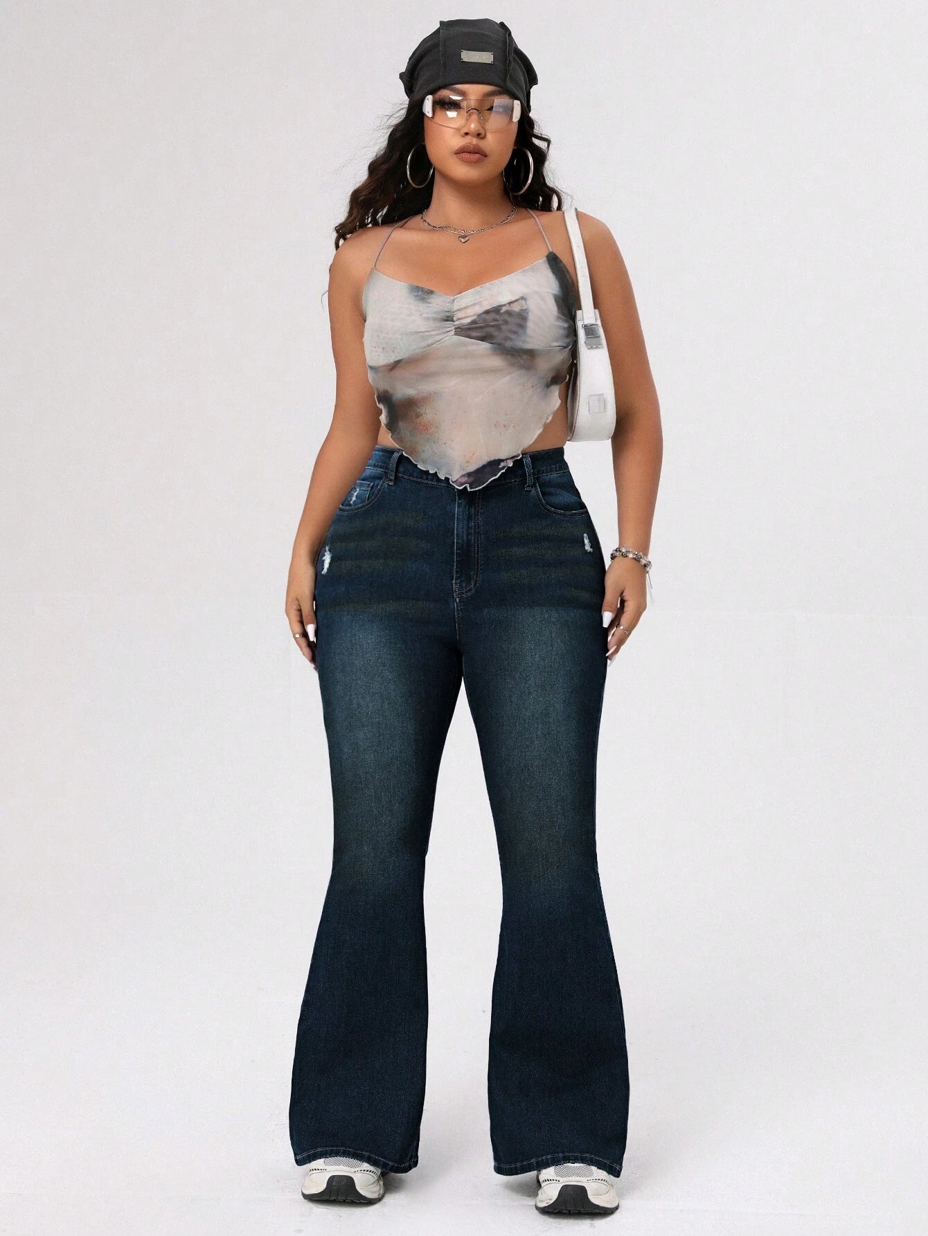 ICON Plus Size Women's Distressed Flared Jeans