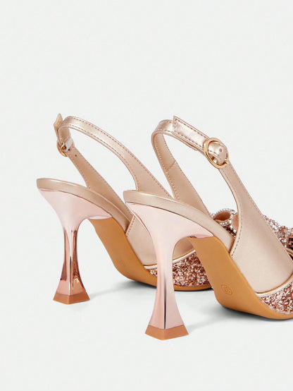 CUCCOO HITCHD Fashionable Elegant Women'S Gold Sequined Bow Pointed Toe Stilettos, Suitable for Wedding, Bridesmaid, Banquet, Date, Party, Christmas, New Year, Valentine'S Day, Comfortable Spring Shoes Spring Break Easter Prom Heels