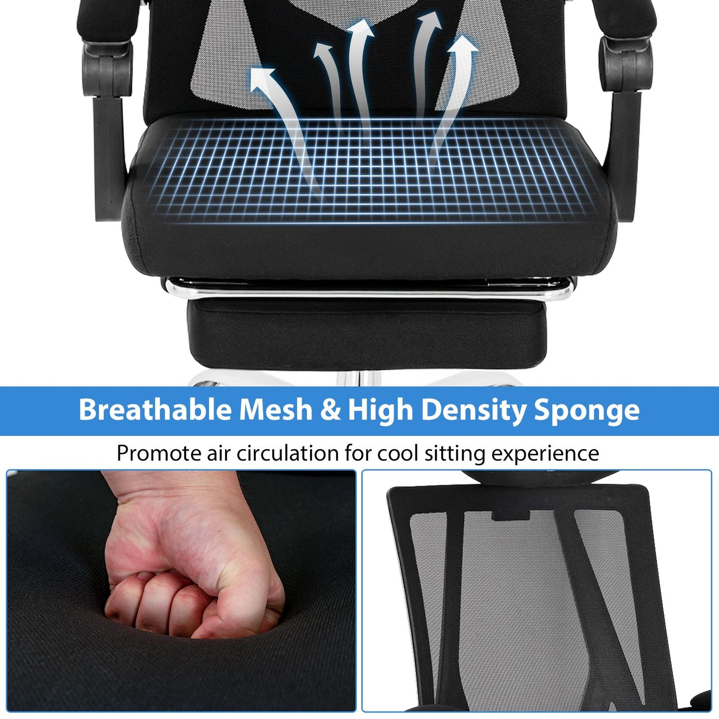 Ergonomic Mesh Office Chair with Adjustable Recline and Retractable Footrest