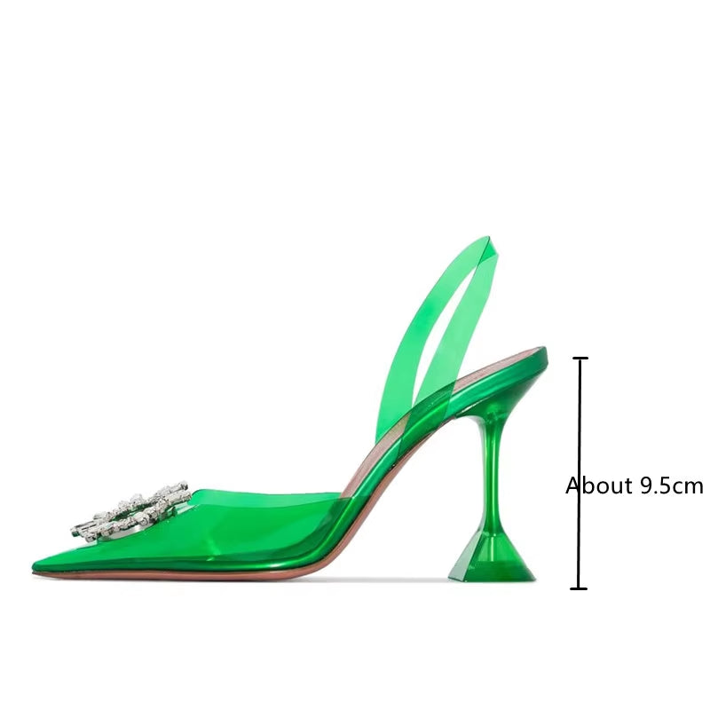 2025 Star Style Women's Green and Blue Soft PVC Slingback Sandals with Crystal Accents - Elegant Summer and Bridal Footwear