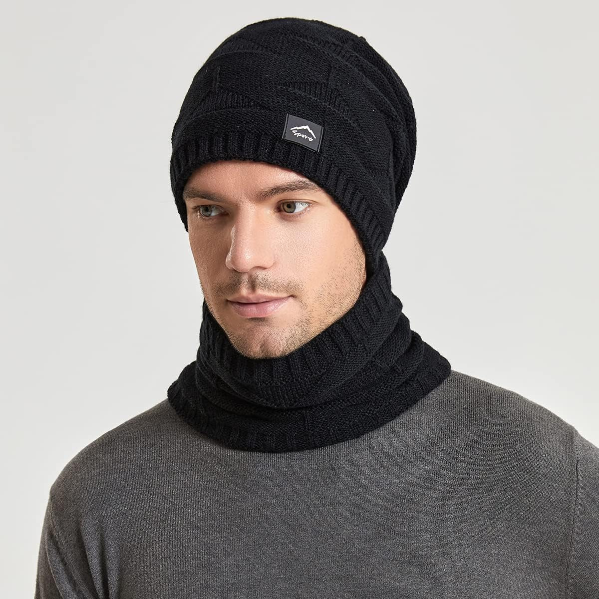 Winter Beanie Hat Scarf Touchscreen Gloves Set for Men Women,Slouchy Knit Ski Cap Neck Warmer with Fleece Lined for Unisex