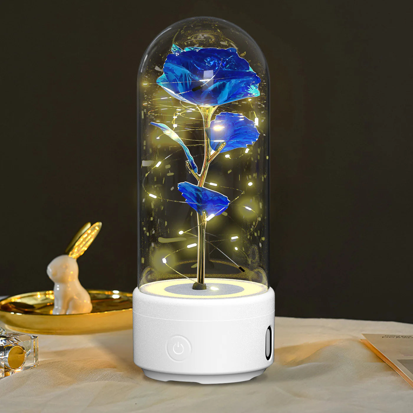 Creative 2 in 1 Rose Flowers LED Light and Bluetooth Speaker Valentine'S Day Gift Rose Luminous Night Light Ornament in Glass Cover