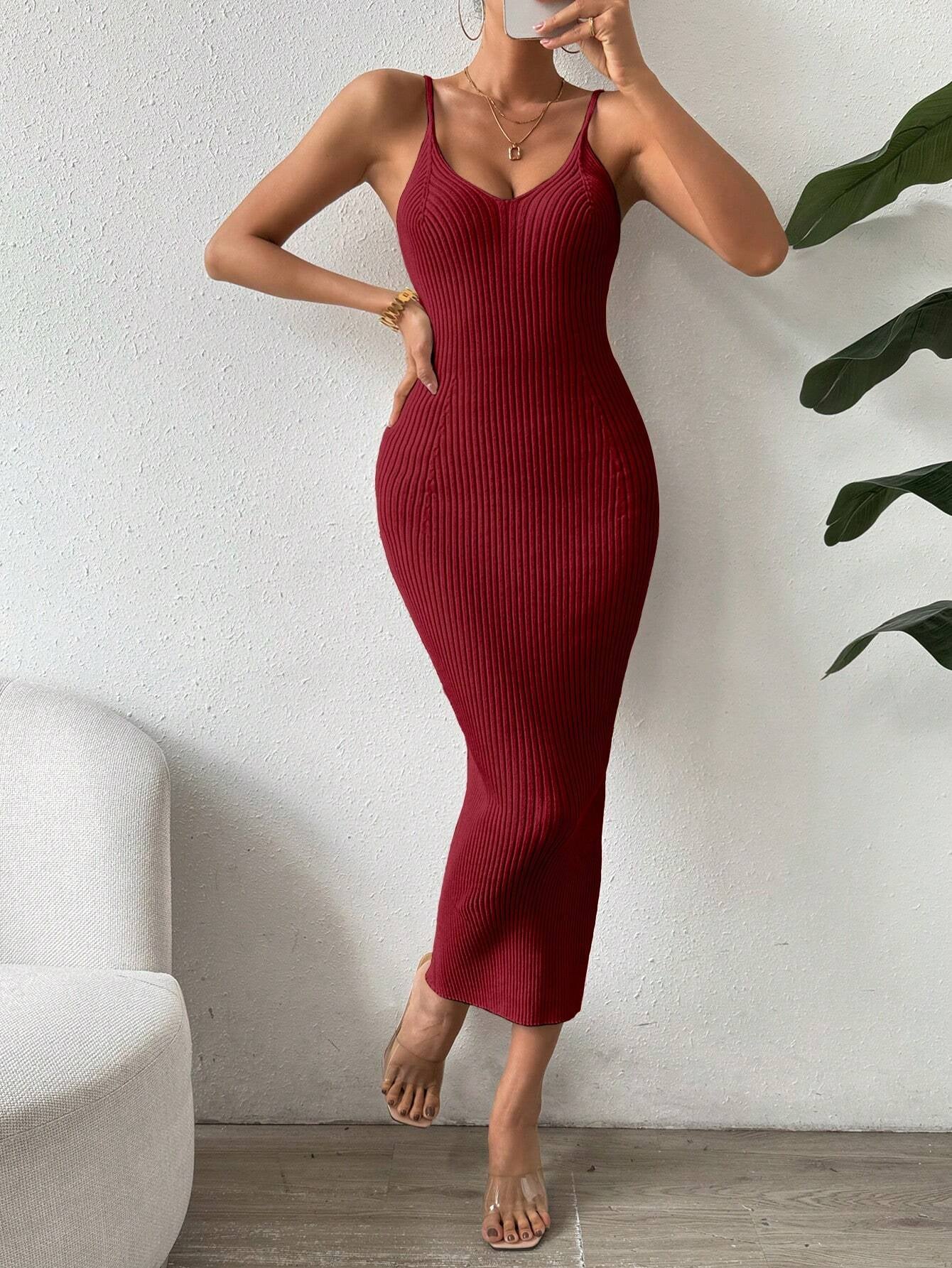 Raffinée Women's Elegant Solid Color Slim Fit Sleeveless Knit Sweater Dress