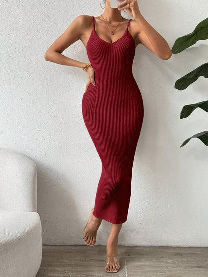 Raffinée Women's Elegant Solid Color Slim Fit Sleeveless Knit Sweater Dress