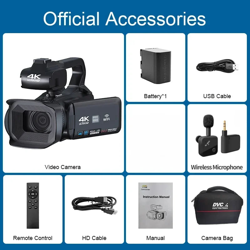 6K Professional Video Camera for Photography 18X Digital Zoom Night Vision Vlogging Camera 64MP Wifi Livestream Webcam Camcorder