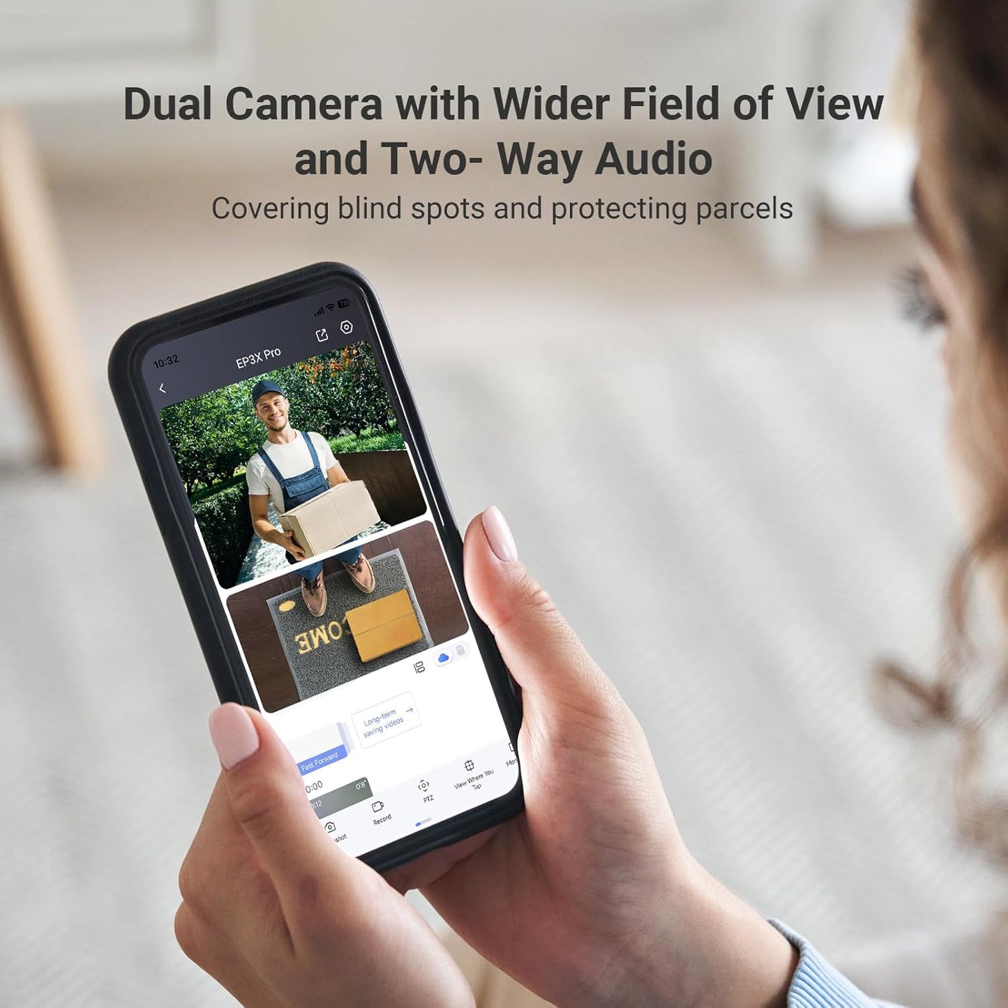 2K Dual-Lens Video Doorbell Camera, Solar Panel Included Charge without Removing, Package Detection, 32GB Local Storage No Monthly Fee, Wired or Battery, Colour Night Vision, EP3X Pro
