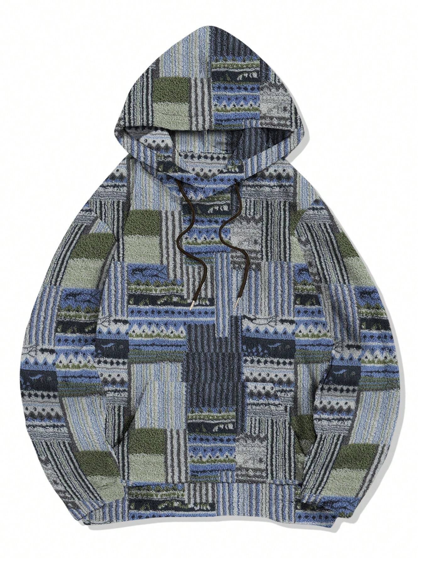 Men'S Totem Print Hooded Sherpa Fleece Sweatshirt