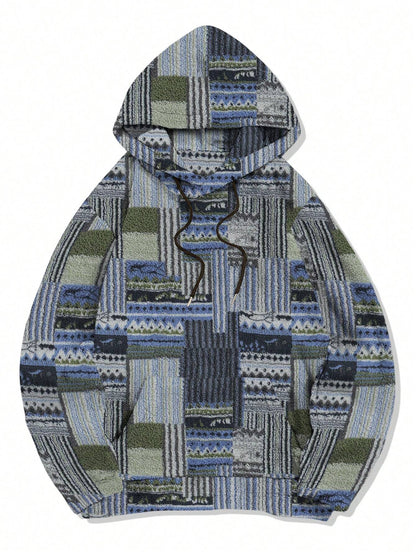 Men'S Totem Print Hooded Sherpa Fleece Sweatshirt