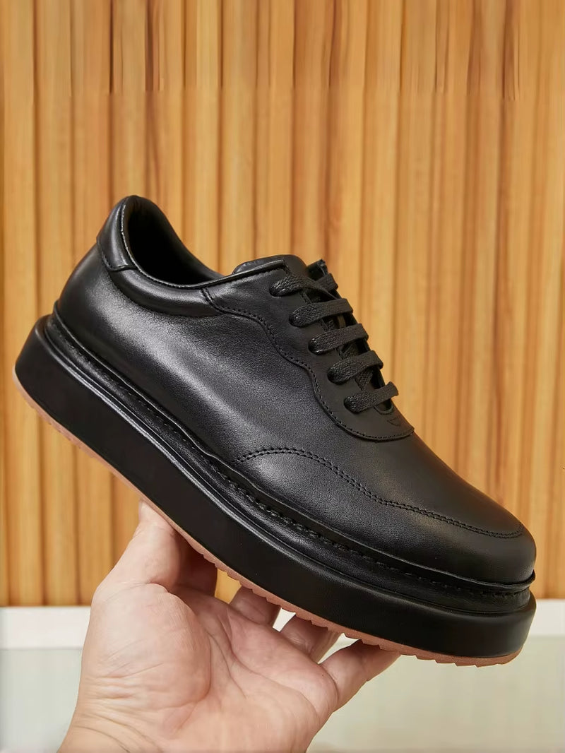 Spring New Men'S Horse Leather Thick Soled Simple British Style White Casual Board Shoes