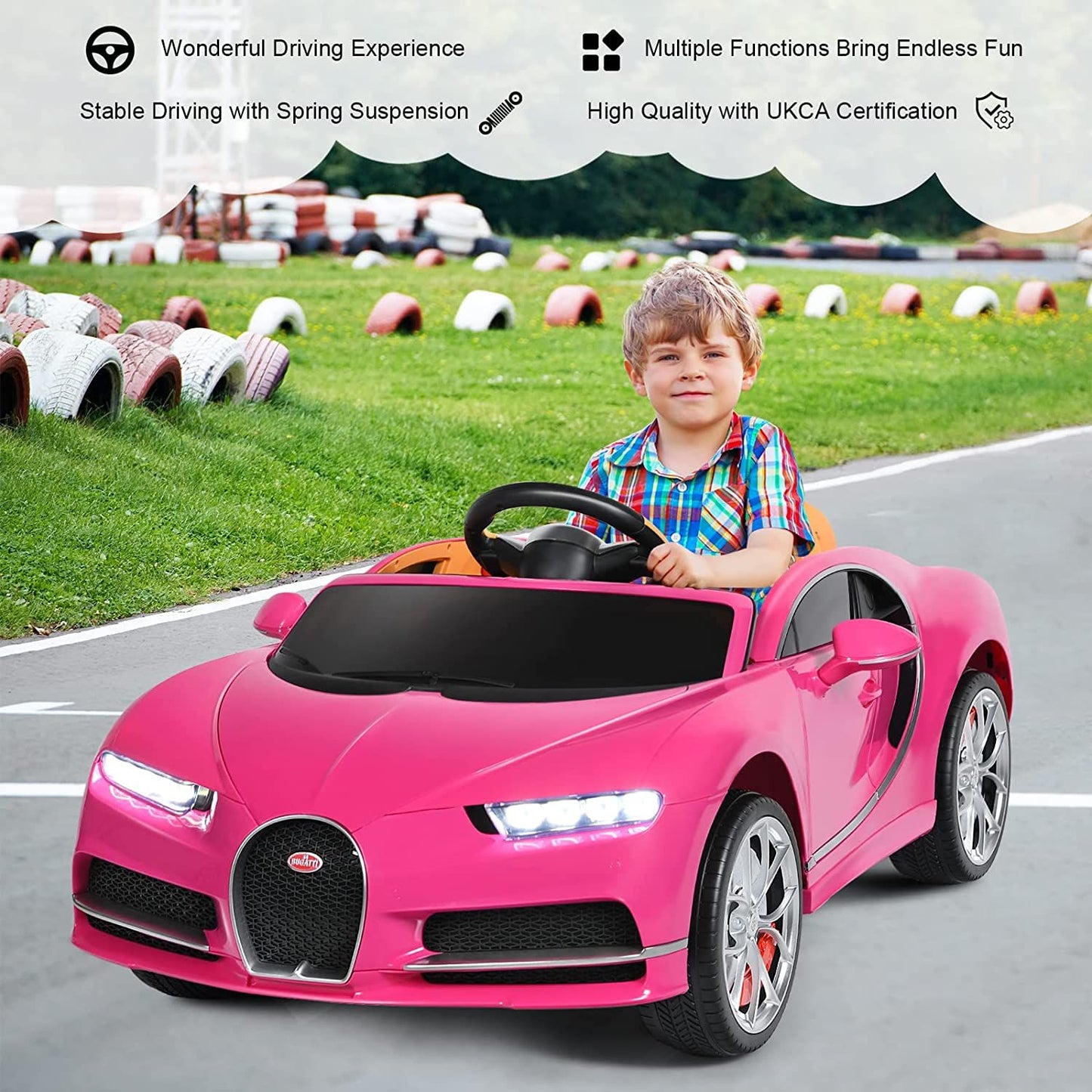 Exciting 12V Licensed Bugatti Battery-Powered Ride-On Car with Remote Control for Kids