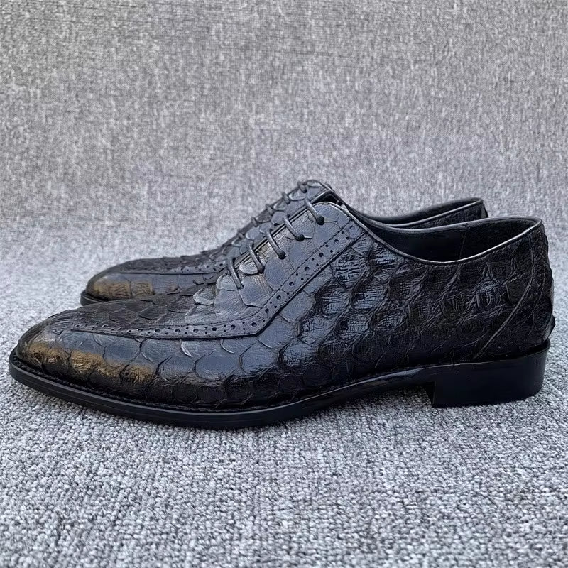 New Designer Luxury Mens Snake Skin Genuine Leather Dress Shoes Handmade Men Party Banquet Business Formal Lace up Derby Shoes