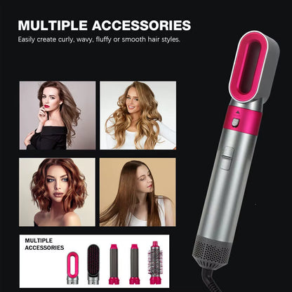 5-in-1 Professional Hair Dryer Brush and Styling Tool: Volumizer, Curler, and Straightener