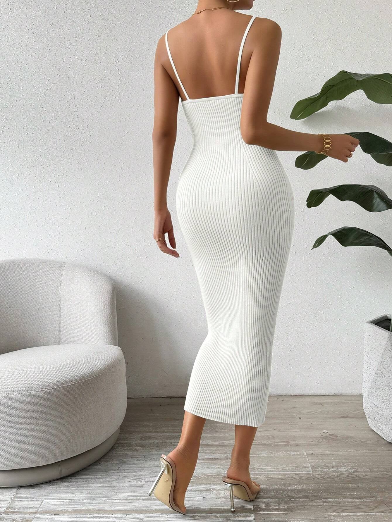 Raffinée Women's Elegant Solid Color Slim Fit Sleeveless Knit Sweater Dress