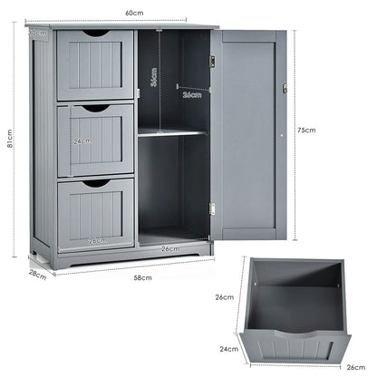 Freestanding Bathroom Cabinet with One Door and Three Drawers