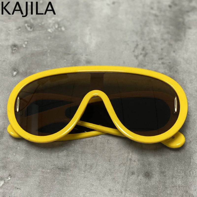 Oversized Wave Mask One-Piece Sunglasses Women Y2K Punk Sports Sun Glasses for Lady 2025 Luxury Brand Steampunk Eyewear Goggle