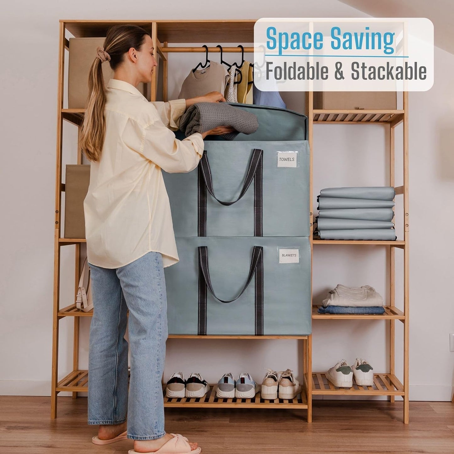 6 Pack Moving Bags, Moving Supplies, College Packing Storage Boxes with Lids Alternative, Heavy Duty Totes, Extra Large, Sturdy Handles, Zipper, for Packaging (Light Blue Matte, 6 Pack)