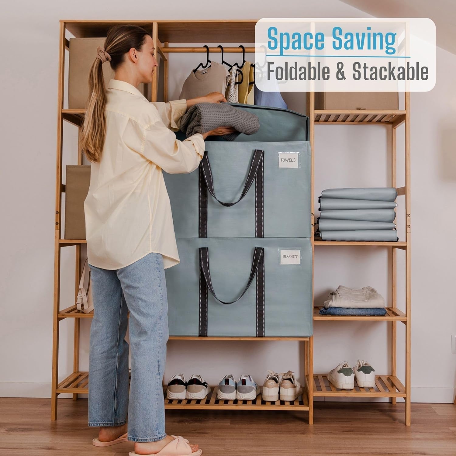 6 Pack Moving Bags, Moving Supplies, College Packing Storage Boxes with Lids Alternative, Heavy Duty Totes, Extra Large, Sturdy Handles, Zipper, for Packaging (Light Blue Matte, 6 Pack)