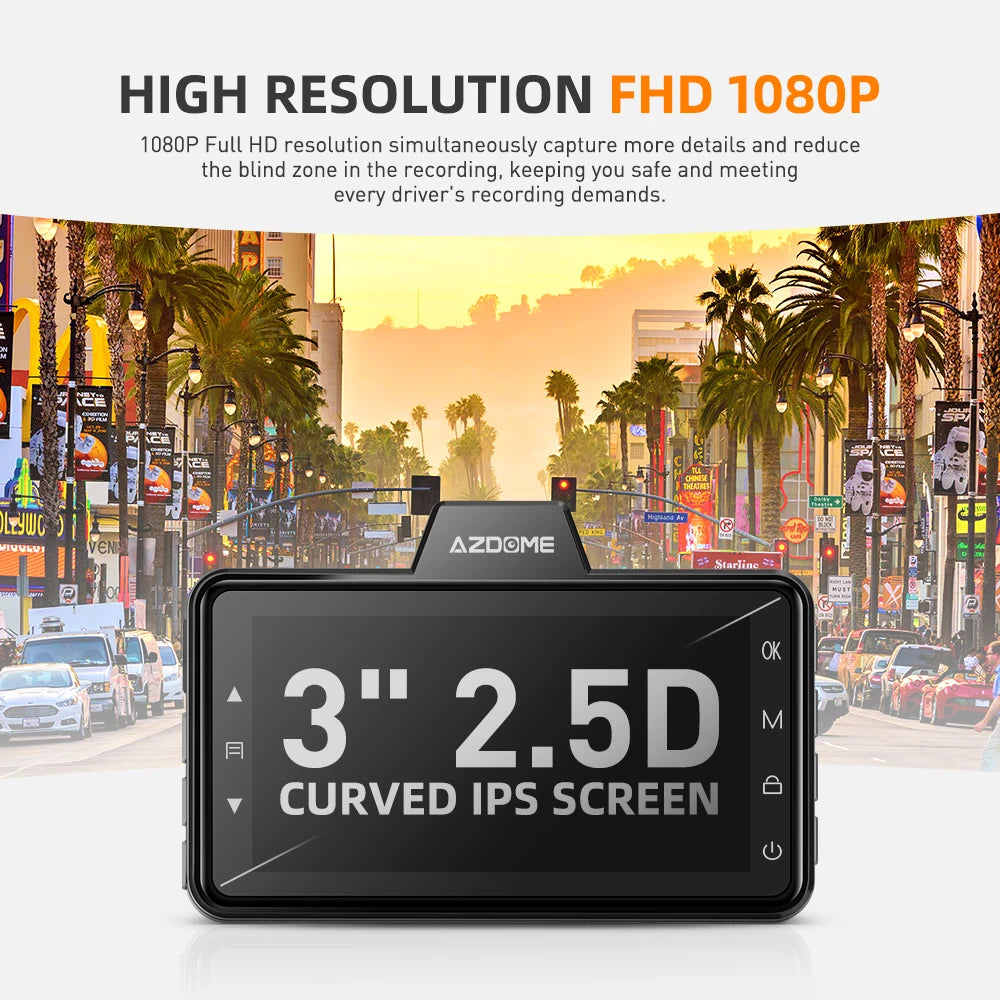 M01 Pro Dash Cam: High-Definition 1080P Recording with 3" IPS Display, Advanced Driver Assistance System, and Dual-Channel Coverage for Ultimate Road Safety