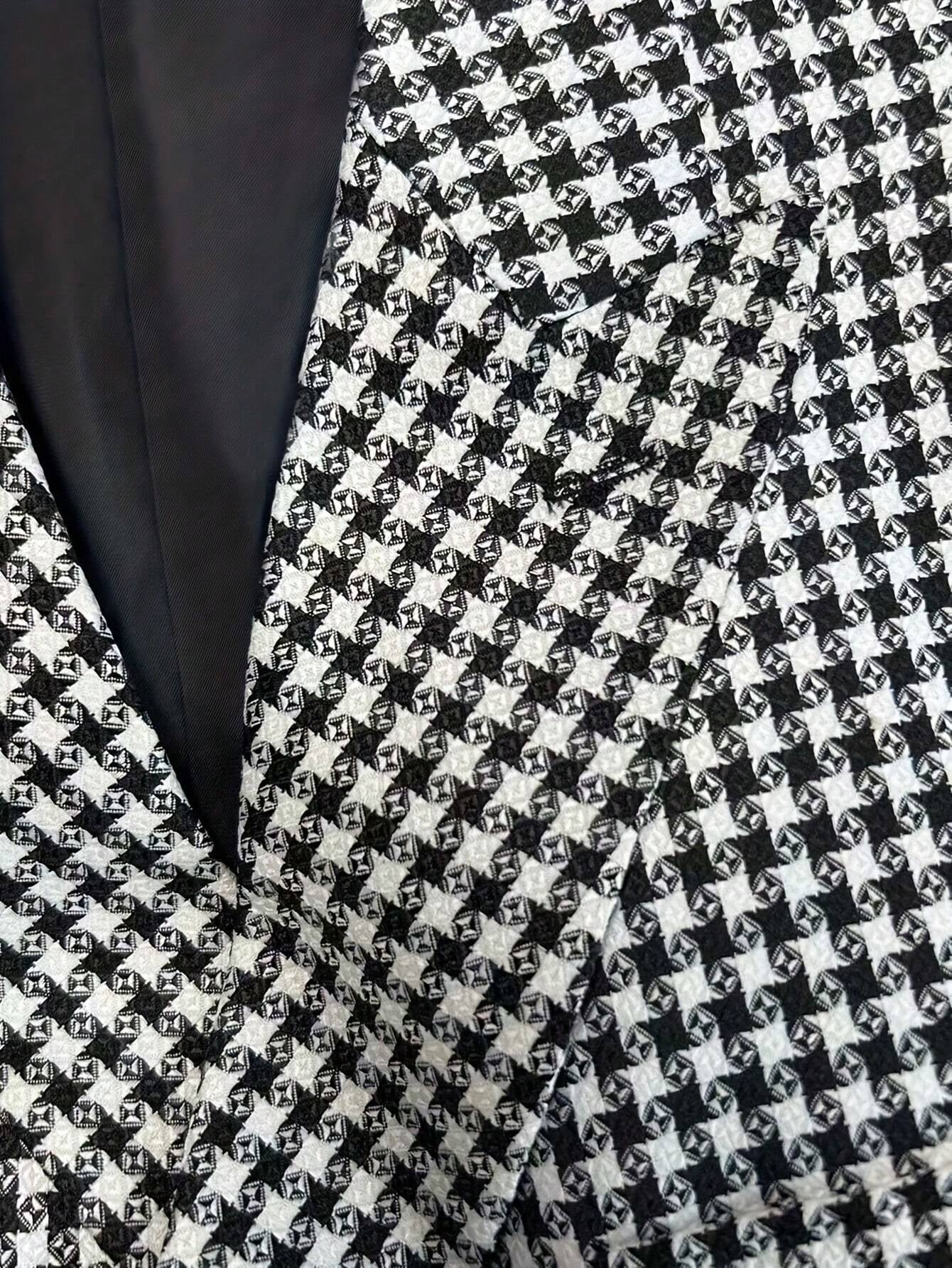 I Finelong Fashionable Casual Houndstooth Patterned Suit Jacket for Men, Suitable for Commuting and Going Out
