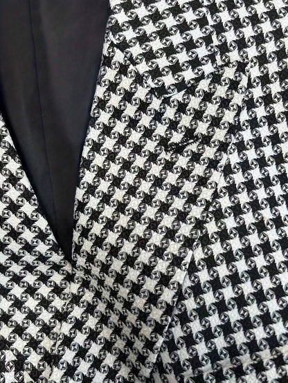 I Finelong Fashionable Casual Houndstooth Patterned Suit Jacket for Men, Suitable for Commuting and Going Out