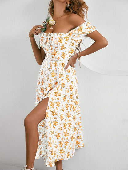 Women's Floral A-Line Maxi Dress with Split Thigh for Holiday Beach Getaways