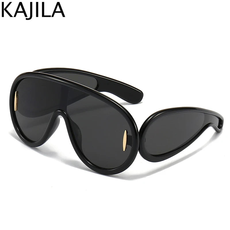 Oversized Wave Mask One-Piece Sunglasses Women Y2K Punk Sports Sun Glasses for Lady 2025 Luxury Brand Steampunk Eyewear Goggle